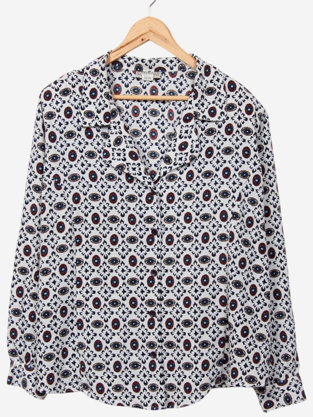 intage 90s white notations geometric bohemian button down blouse size 20w